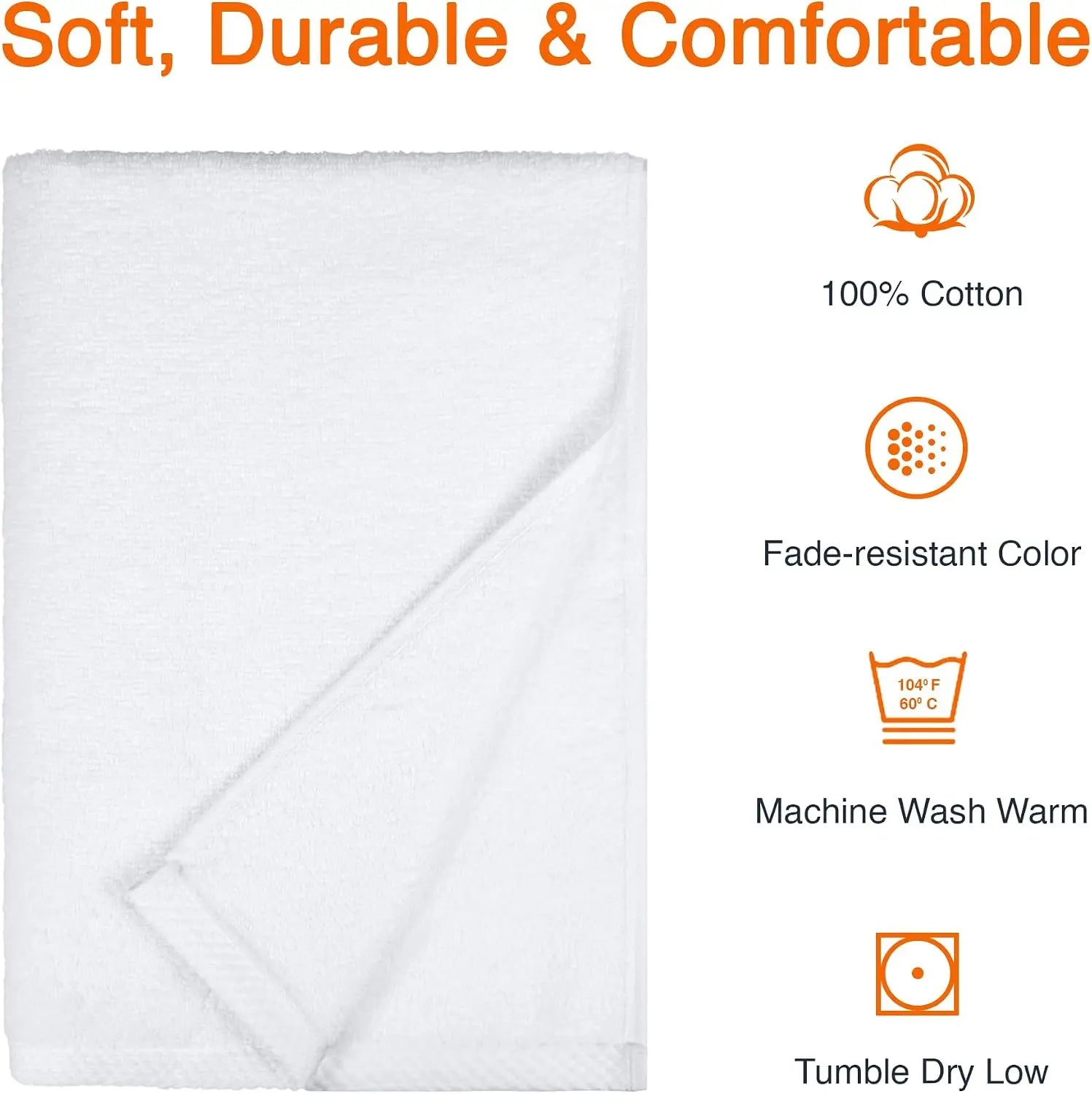 Quick-Dry Oversize Bath Towel 100% Cotton 54x30 Inches for Bathroom, White
