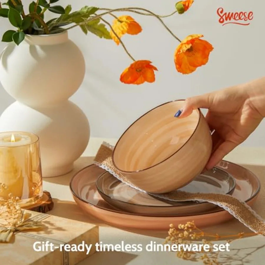 Plates and Bowls Sets, 18 Pcs Dinnerware Set Porcelain Round 6 each, Scratch Resistant Dishes Set, Dishwasher and Oven