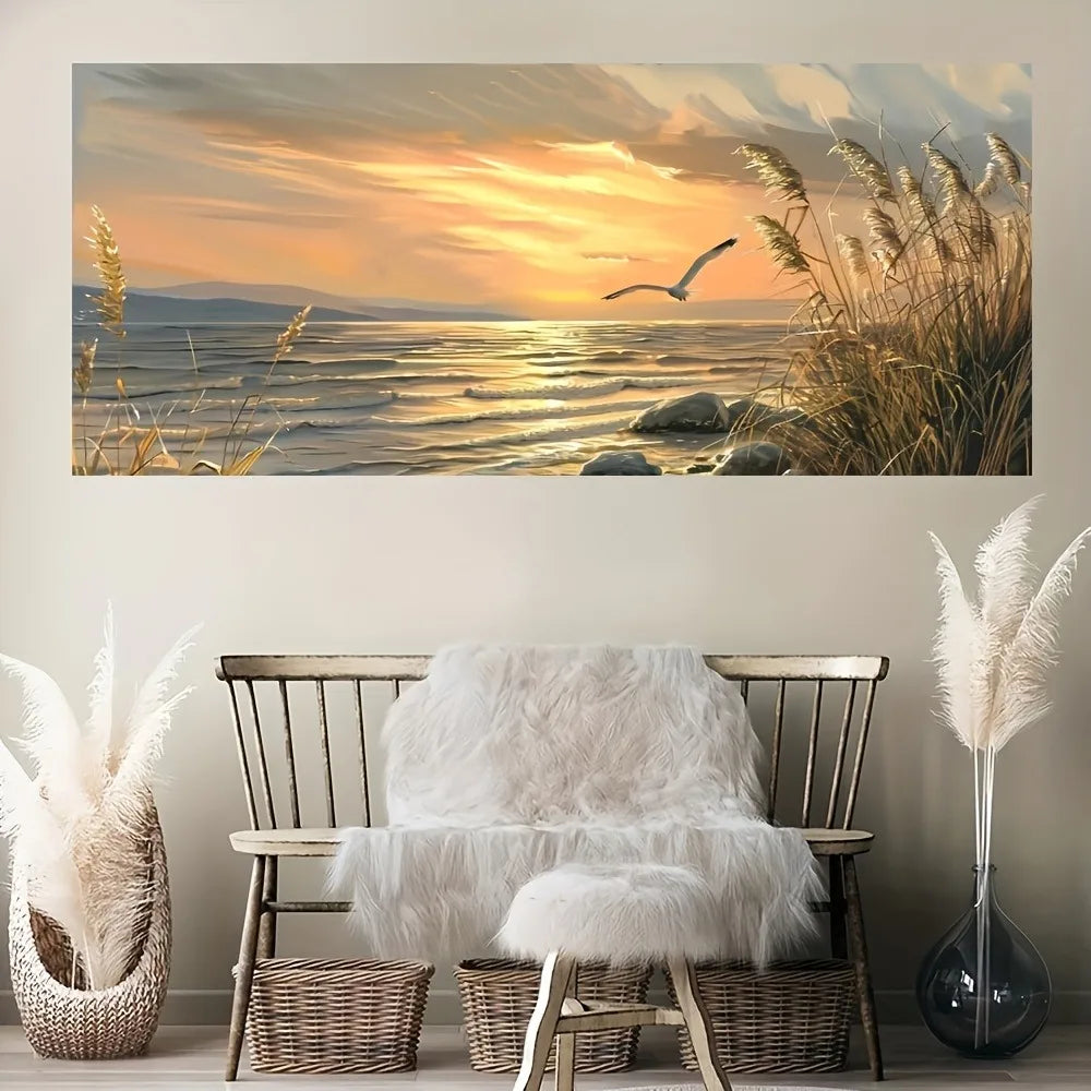 Sunset Beach Art canvas printed ,1.5 inch thick pine solid wood frame