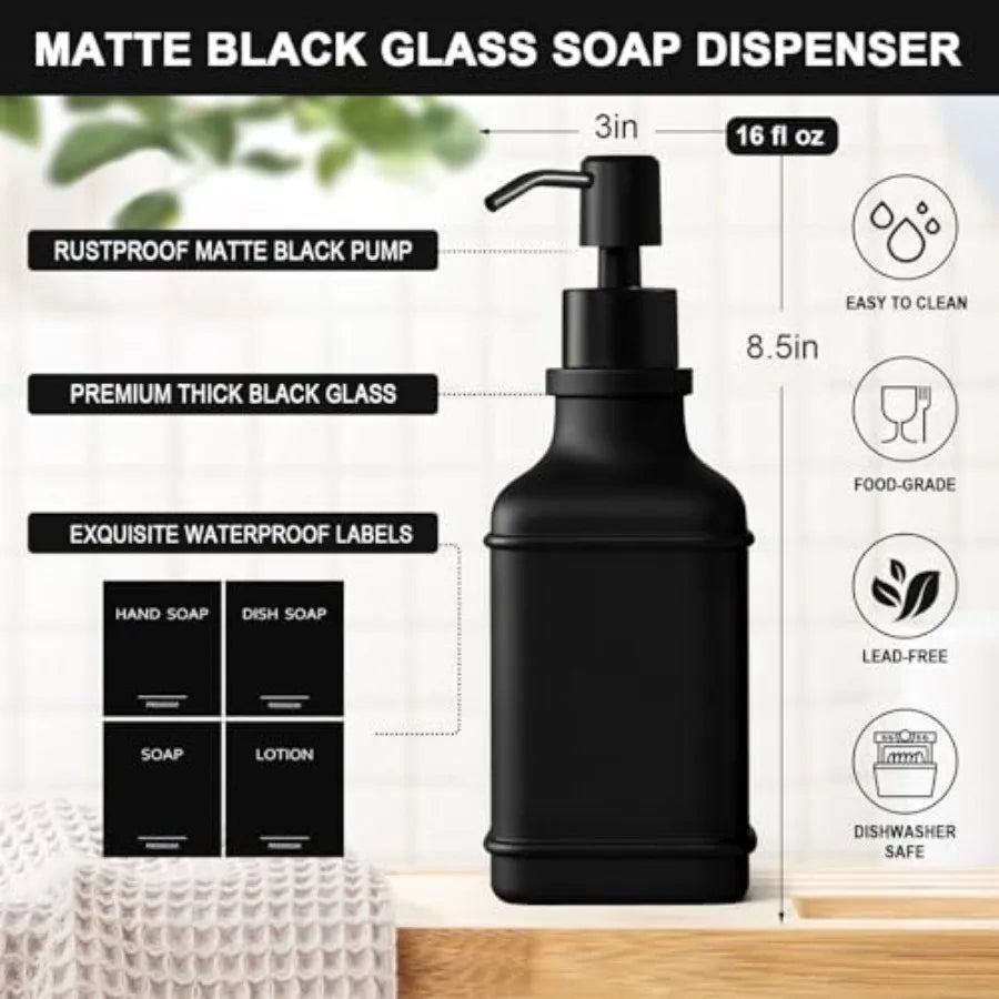 Modern Glass Soap Pump Dispenser Set with Wood Tray