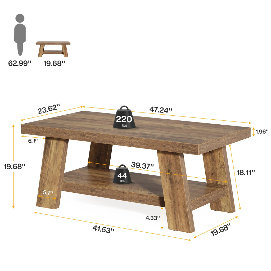 Tribesigns Rectangle Wood Farmhouse Table, Rustic  120 cm , 2-Tier
