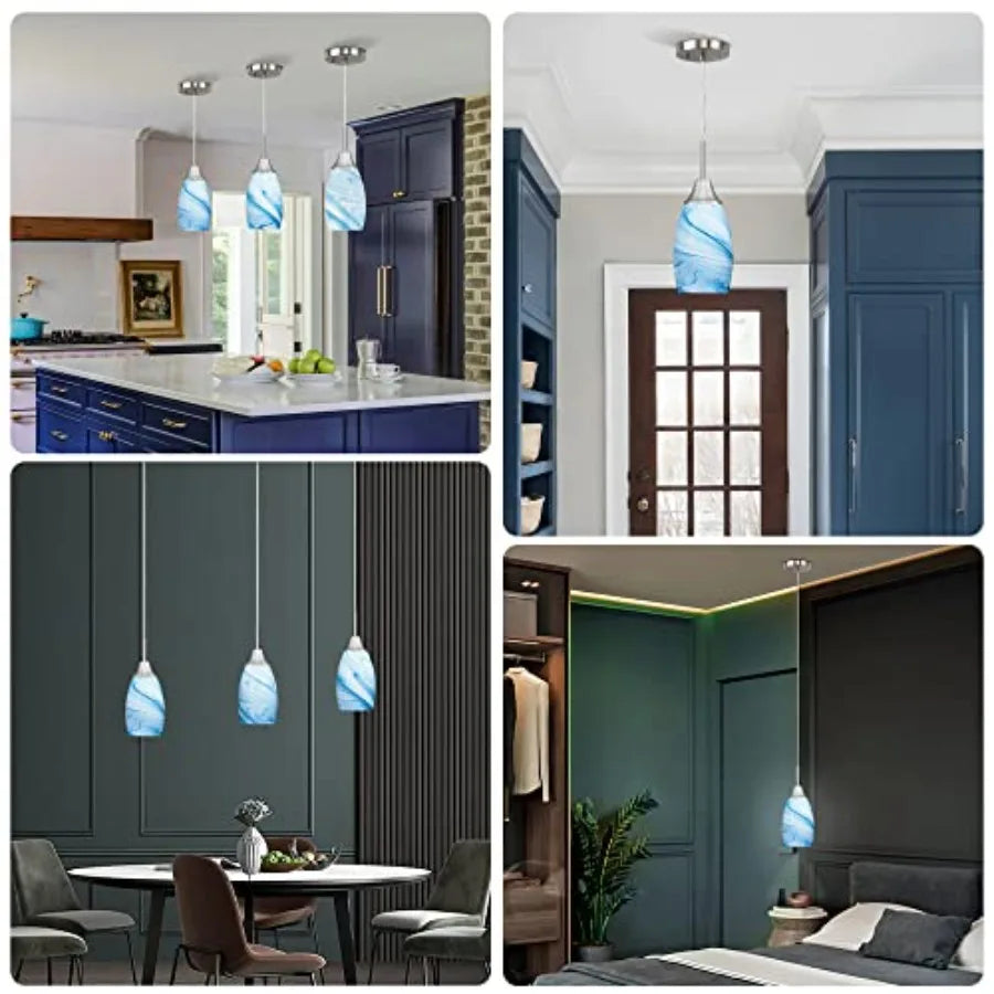 Mini Glass Pendant Light with Handblown Marble Art Oval Glass Lamp Ceiling Hanging Light 4.72" Small Chandelier