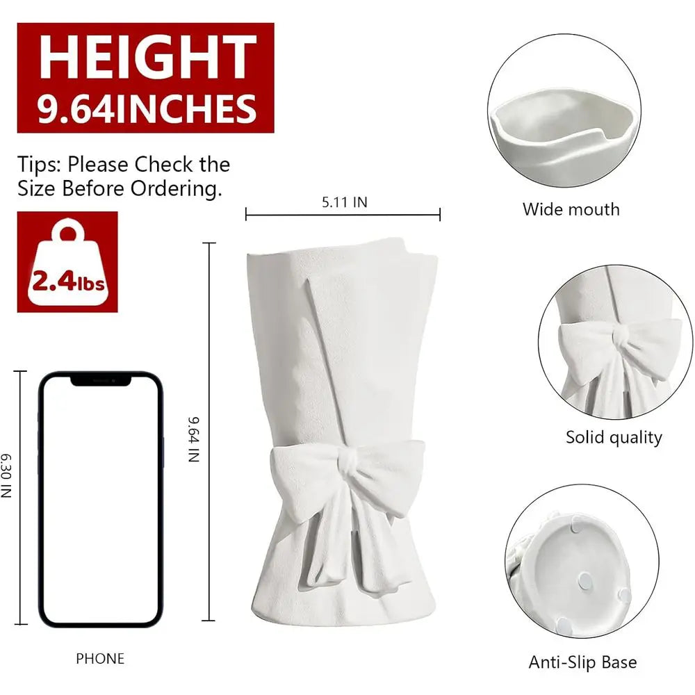 Elegant White Ceramic Vase  9.64 inches