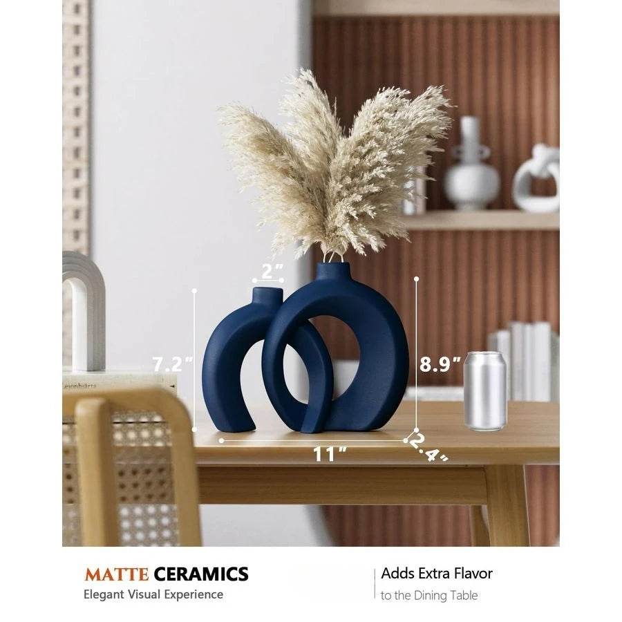 Vase Set of 2 Donut Navy Ceramic Vases