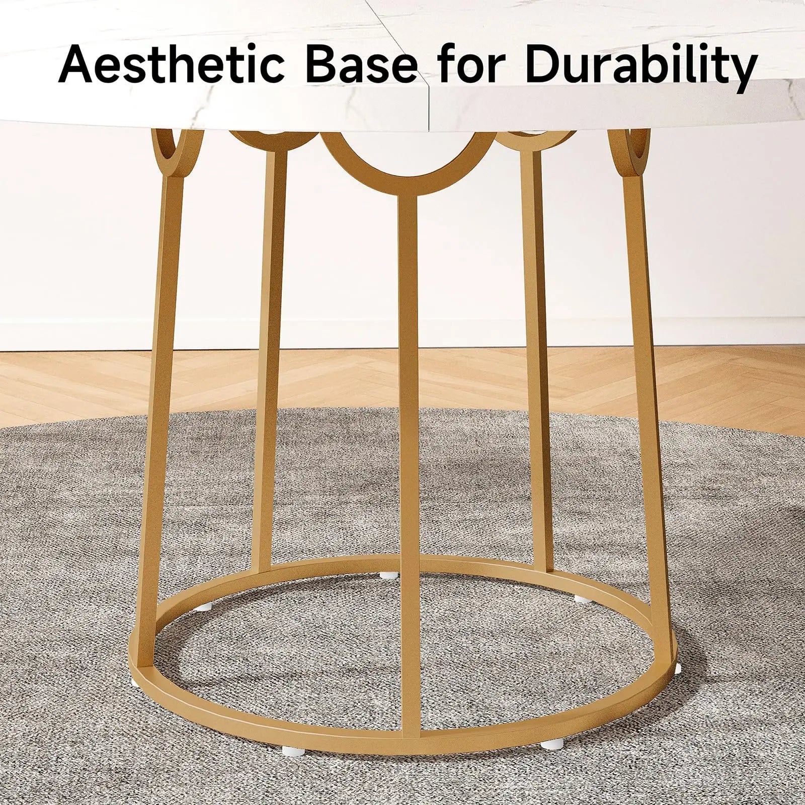120cm Round Table - Wooden Faux Marble Top & Gold Base Design