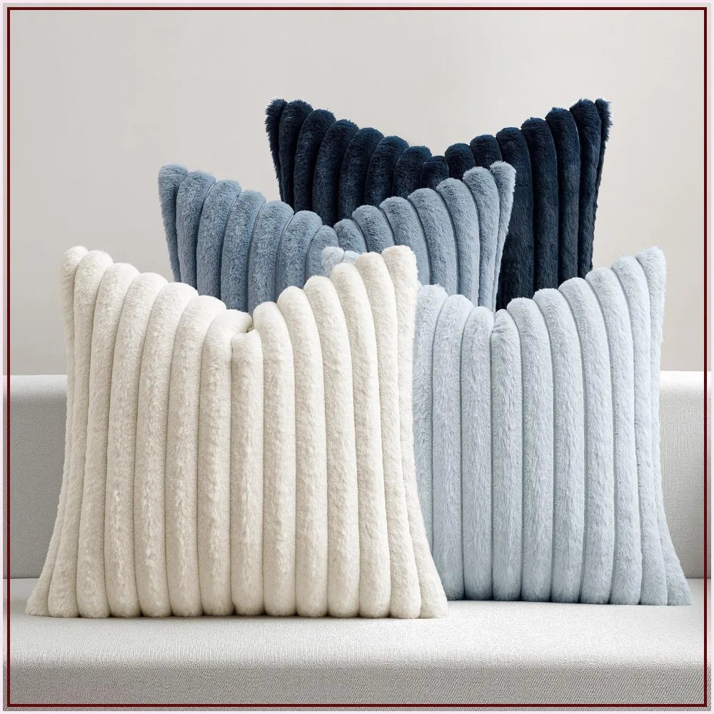 Throw Pillow Covers 18x18 Set of 4, Soft Fuzzy Striped