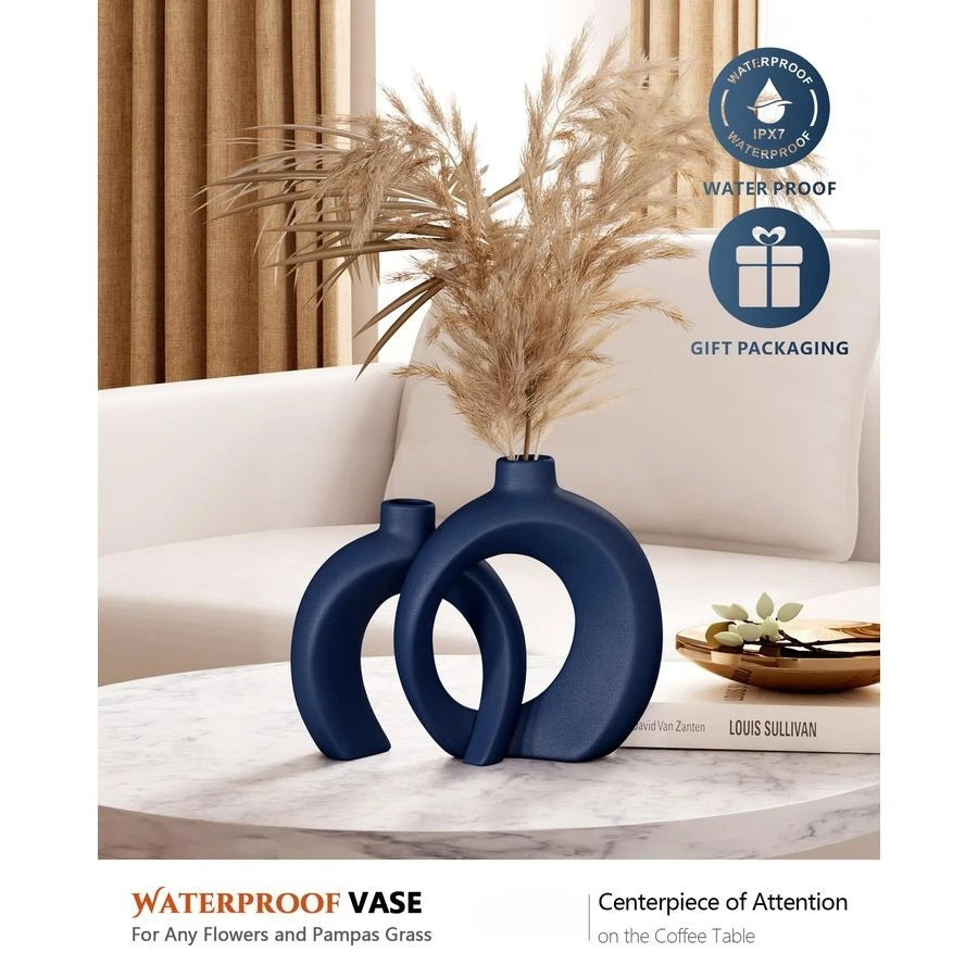 Vase Set of 2 Donut Navy Ceramic Vases