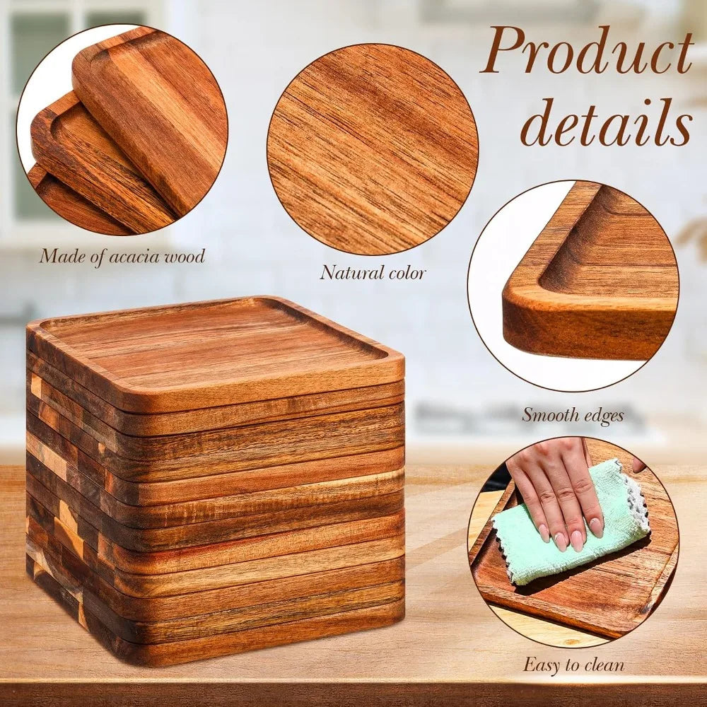 12 Pcs Square Acacia Wood Charcuterie Boards - 8 Inch Serving Trays