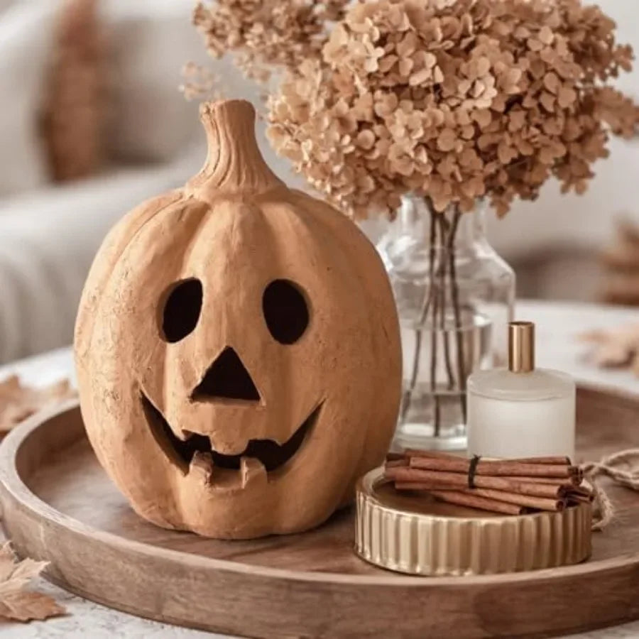 7.5"H Handmade Terracotta Pumpkin Jack O' Lantern Outdoor Indoor