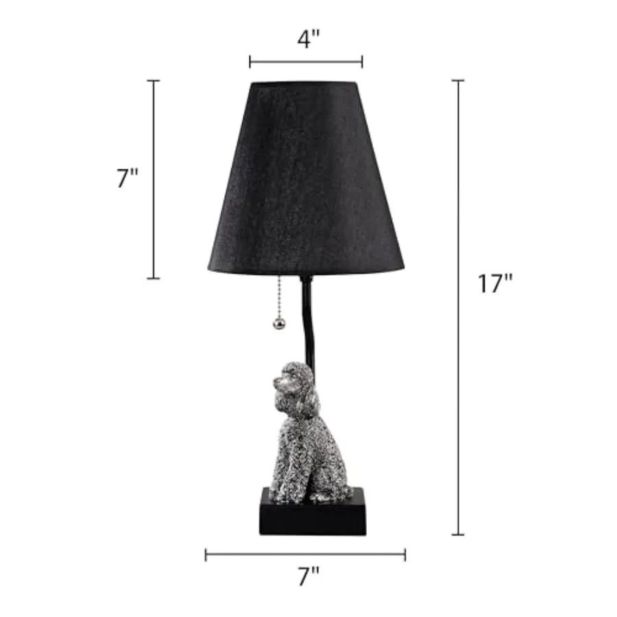 Portable Poodle Table Lamp with USB-C and USB-A Charging Ports, Black Fabric Shade and Dog Figurine Base
