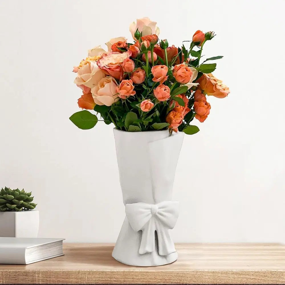 Elegant White Ceramic Vase  9.64 inches