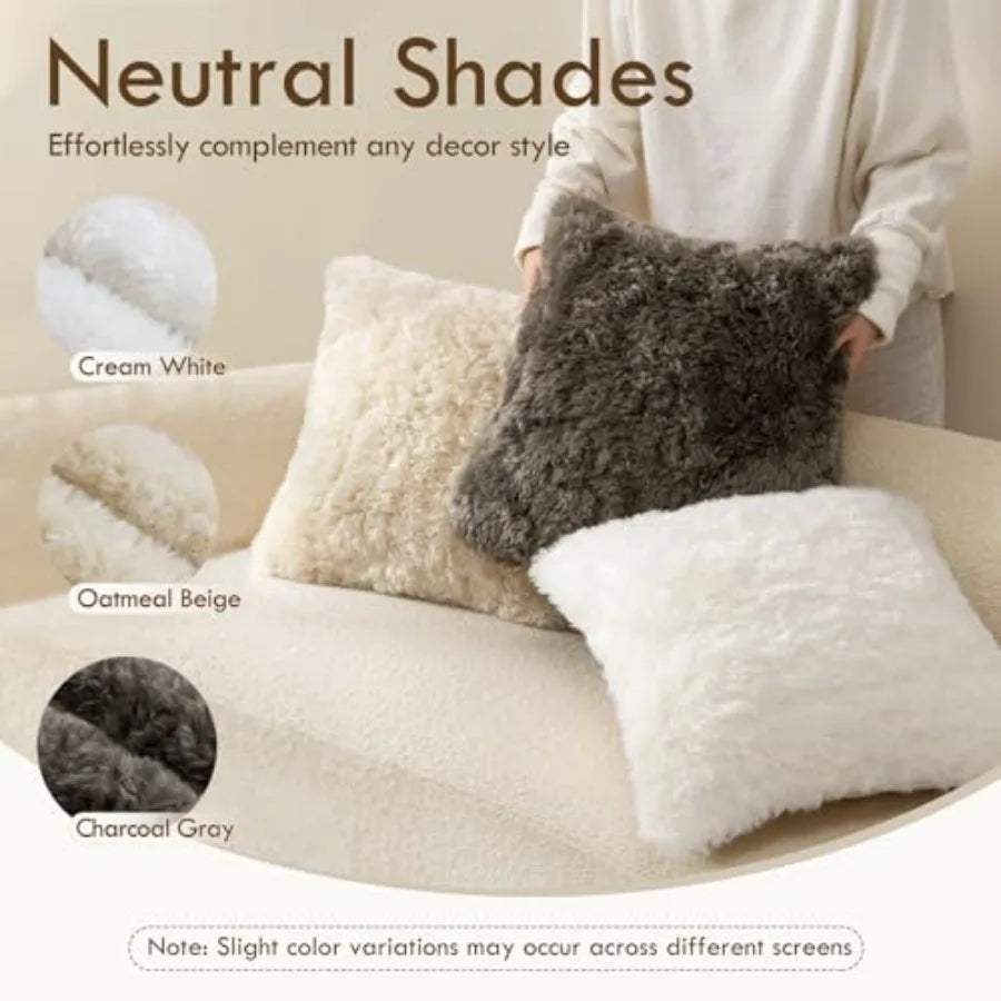 Pack of 2 Ultra Soft Plush Faux Fur Pillow Covers Fuzzy Fluffy Throw Pillows