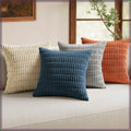 Boho Corduroy Throw Pillow Covers 18x18 Set of 4 Blue Orange Striped Decorative Cushion Cases