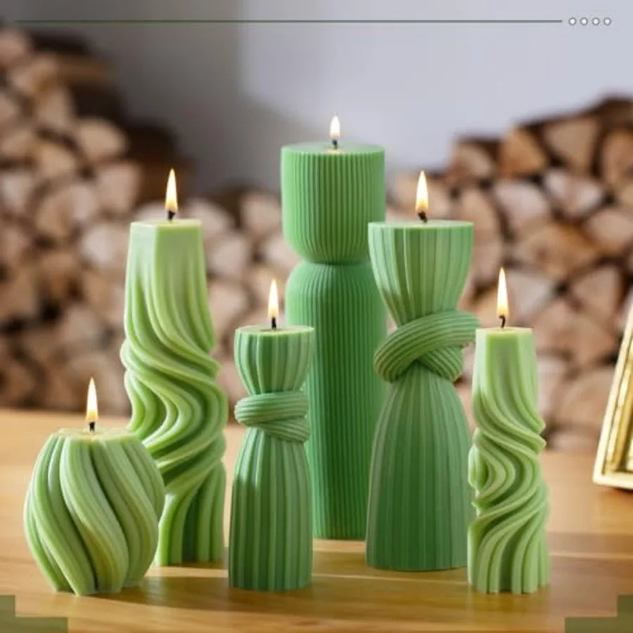 6 Pcs Ribbed Pillar Candles Modern Aesthetic Soy Wax Scented