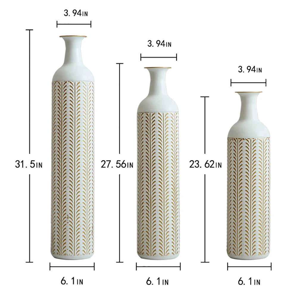 Large metal Drop-shaped Vase 3-piece Set, Modern Home  White and Gold