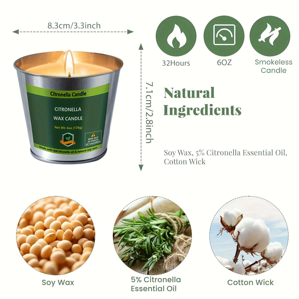 4pcs Citronella Candles Outdoor, 6oz 128 Hours Burning