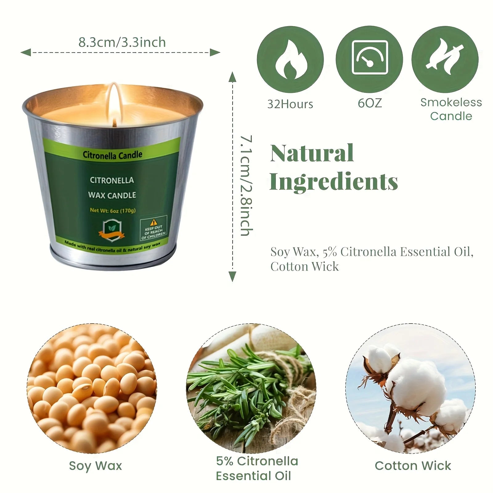 4pcs Citronella Candles Outdoor, 6oz 128 Hours Burning