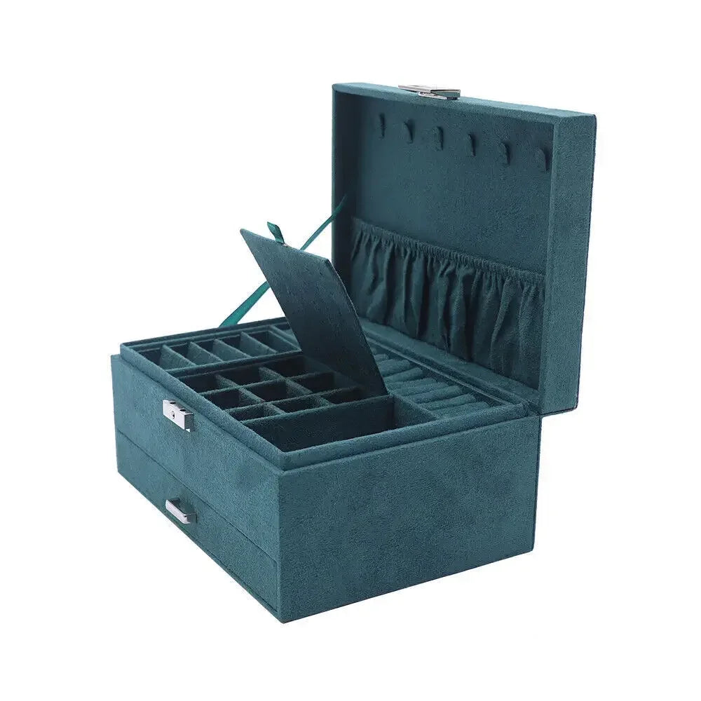 3 Layers Large Jewelry Storage Case with Removable Tray, Lockable with Mirror