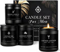 4-Pack Masculine Soy Candles for Men: Leather, Smoke, Oak & Lavender - 200hr Burn Time
