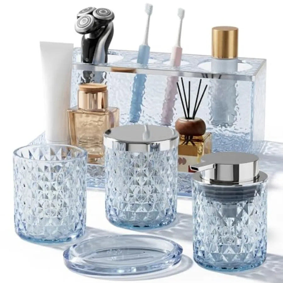 20PCS Glass Vanity set with Shower Curtain and Rugs
