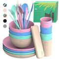 Wheat Straw Dinnerware Sets For 4 - Camping Plates Cups And Bowls Set - Dishwasher Microwave Safe Dishes