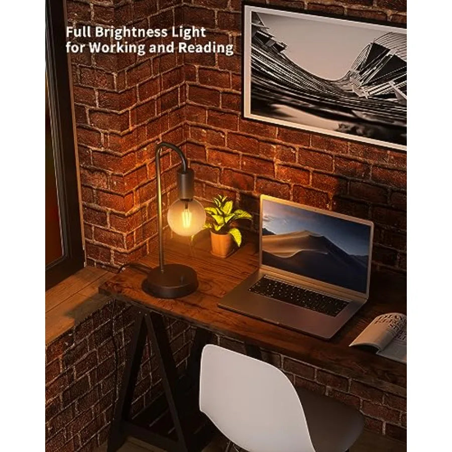 Industrial Table Lamp for Bedroom, Fully Dimmable Modern Bedside Lamps with 2700K Warm Light Bulb for Reading