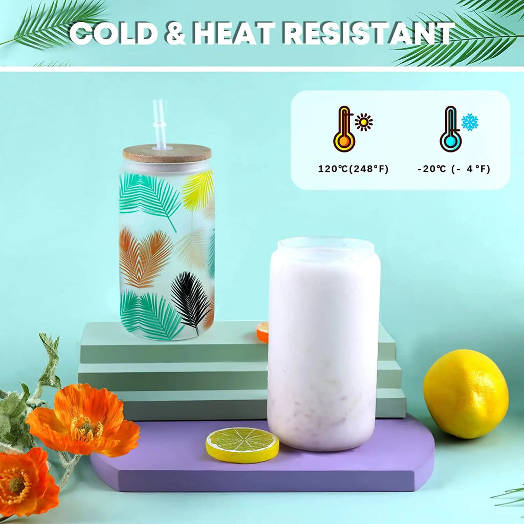 8 Pack 16OZ Frosted/Clear Glass Sublimation Tumblers with Bamboo Lid Sublimate Tumbler Blanks DIY