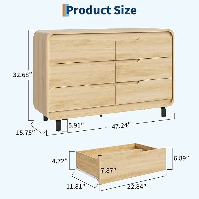 6 Drawers Dresser for Bedroom, living room, kitchen hallway 47" Wide Modern Wooden