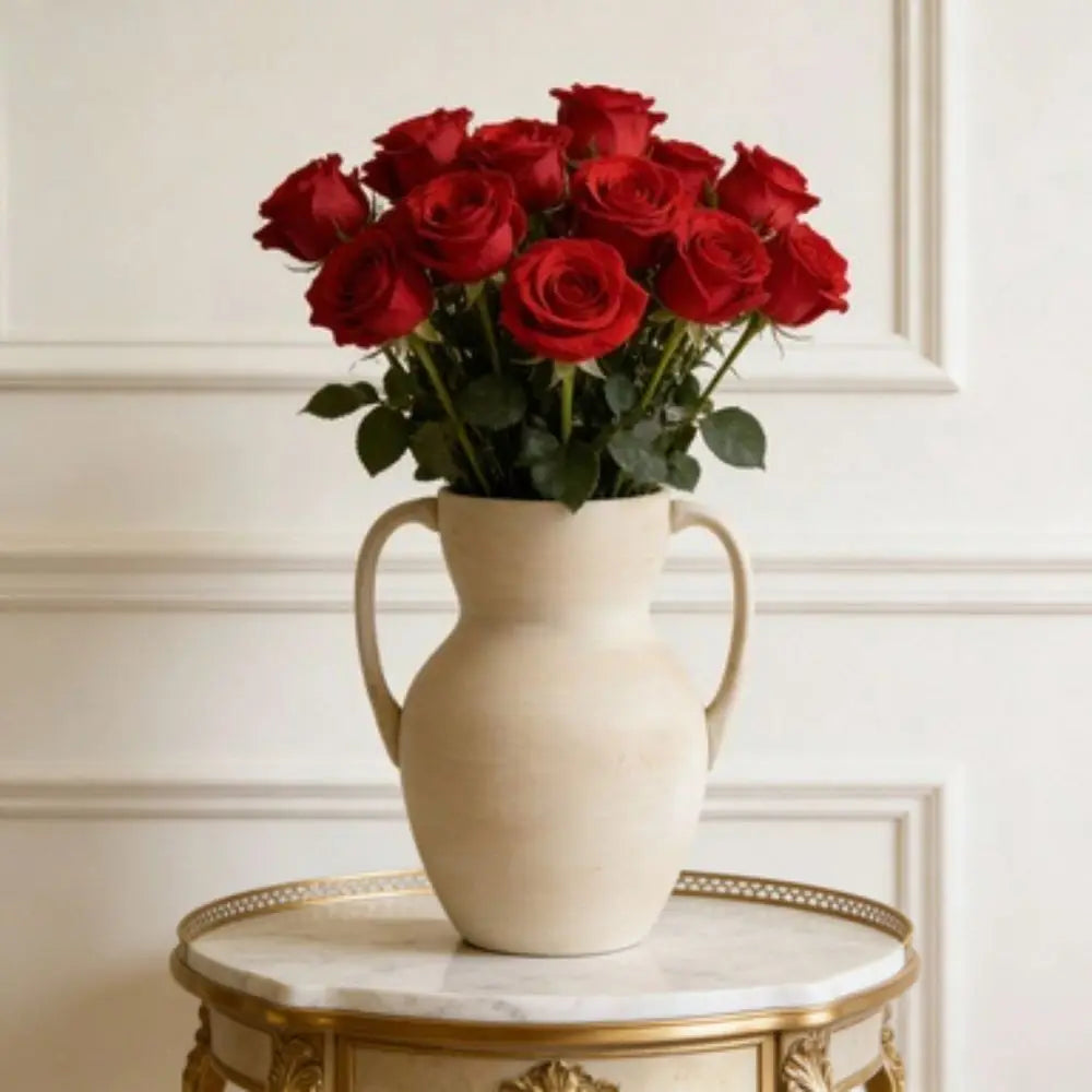 Handled Distressed Vase, 8.75 , Taupe