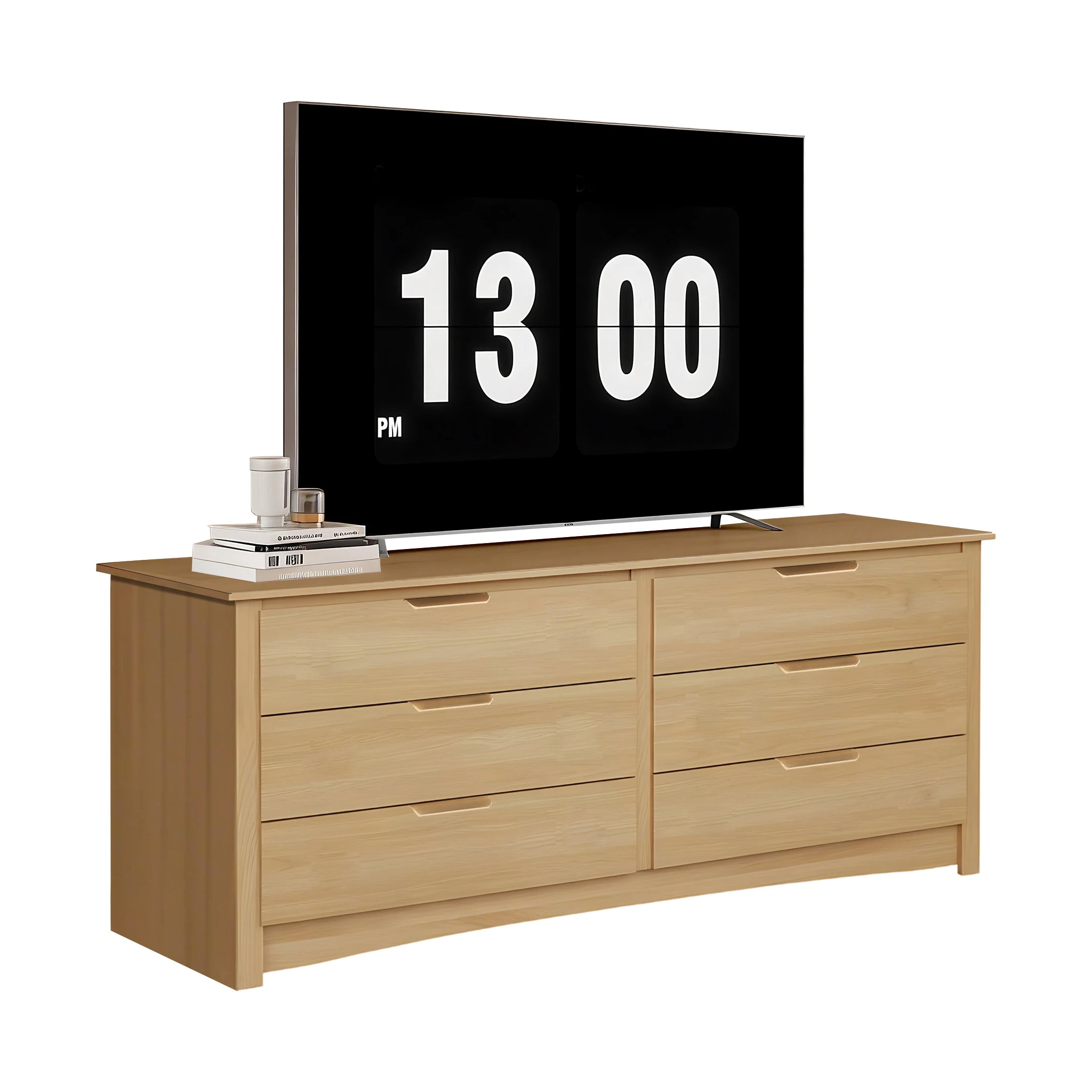 59IN Wood 6 Dresser Drawers Cabinet for Living Room Stable Structure Storage Wide Chest of Drawers