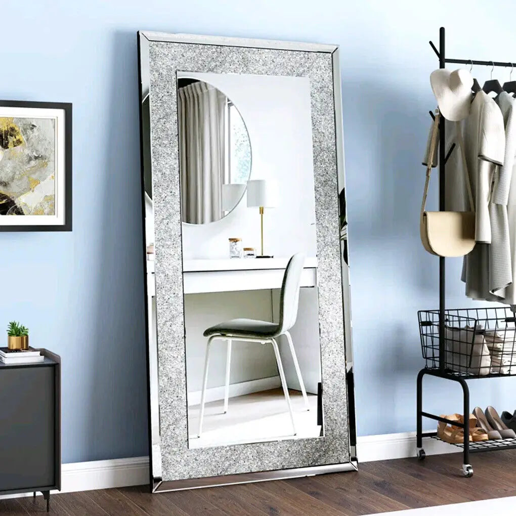 Large Silver Sparkly Crystal Rhinestone Diamond Frameless  Mirrors Wall Mounted