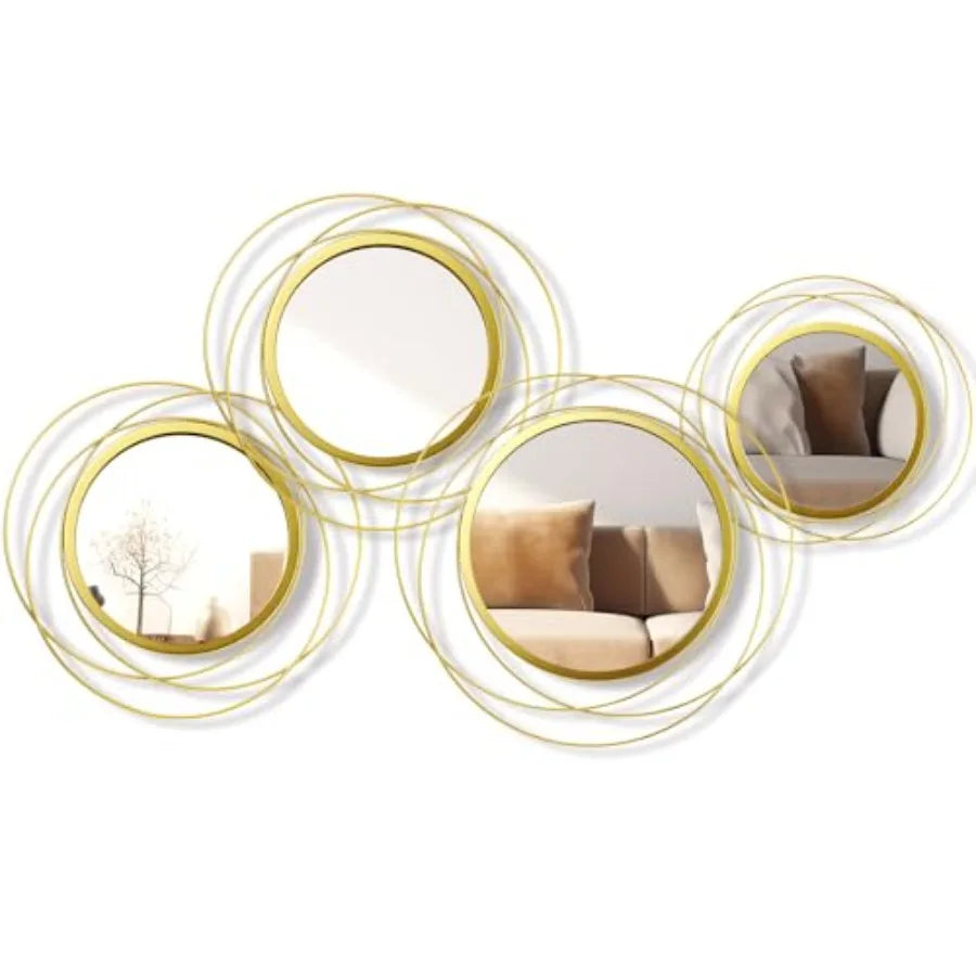 4 Pcs Decorative Wall Mirror Round Modern Circle Mounted Mirror Metal Wall Art Decor