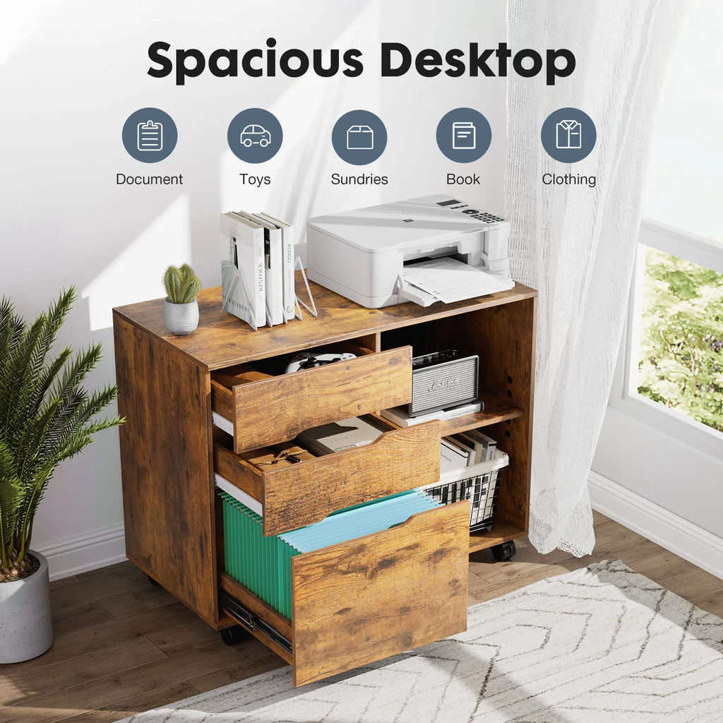 3 Drawers Wooden Mobile Cabinet Chest Dressers wood Storage Cabinet Organizer Rolling Display Furniture