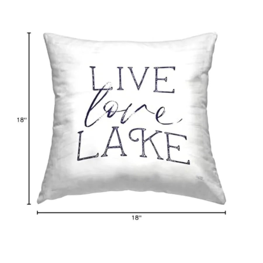Live Love Lake Rustic Throw Pillow 18 x 18 Off- White