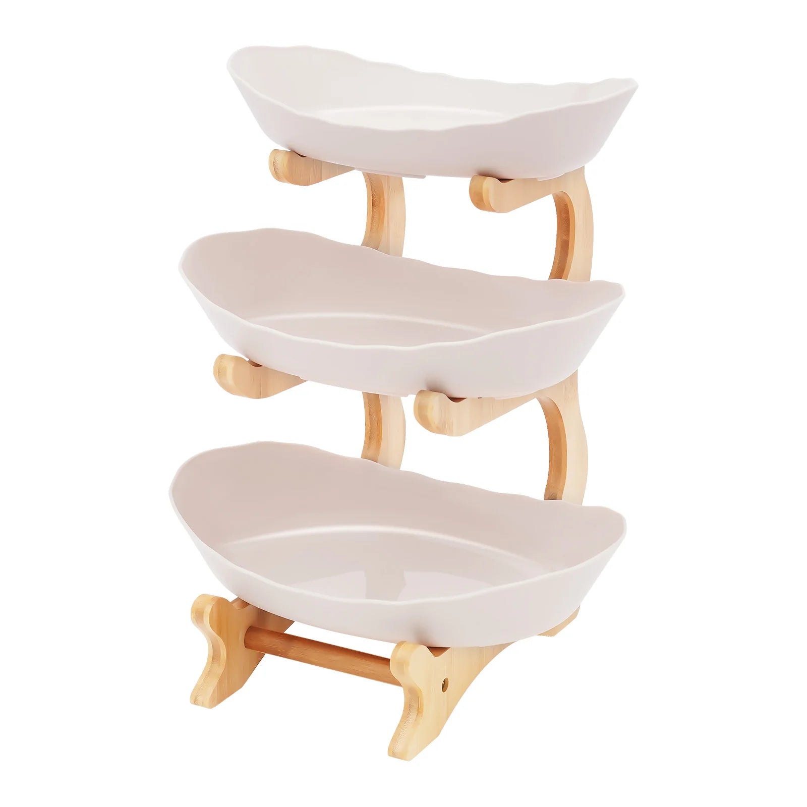 Kitchen Storage Rack Three Tier Fruit Tray Large Detachable Bamboo Stand Space Saving Bowl