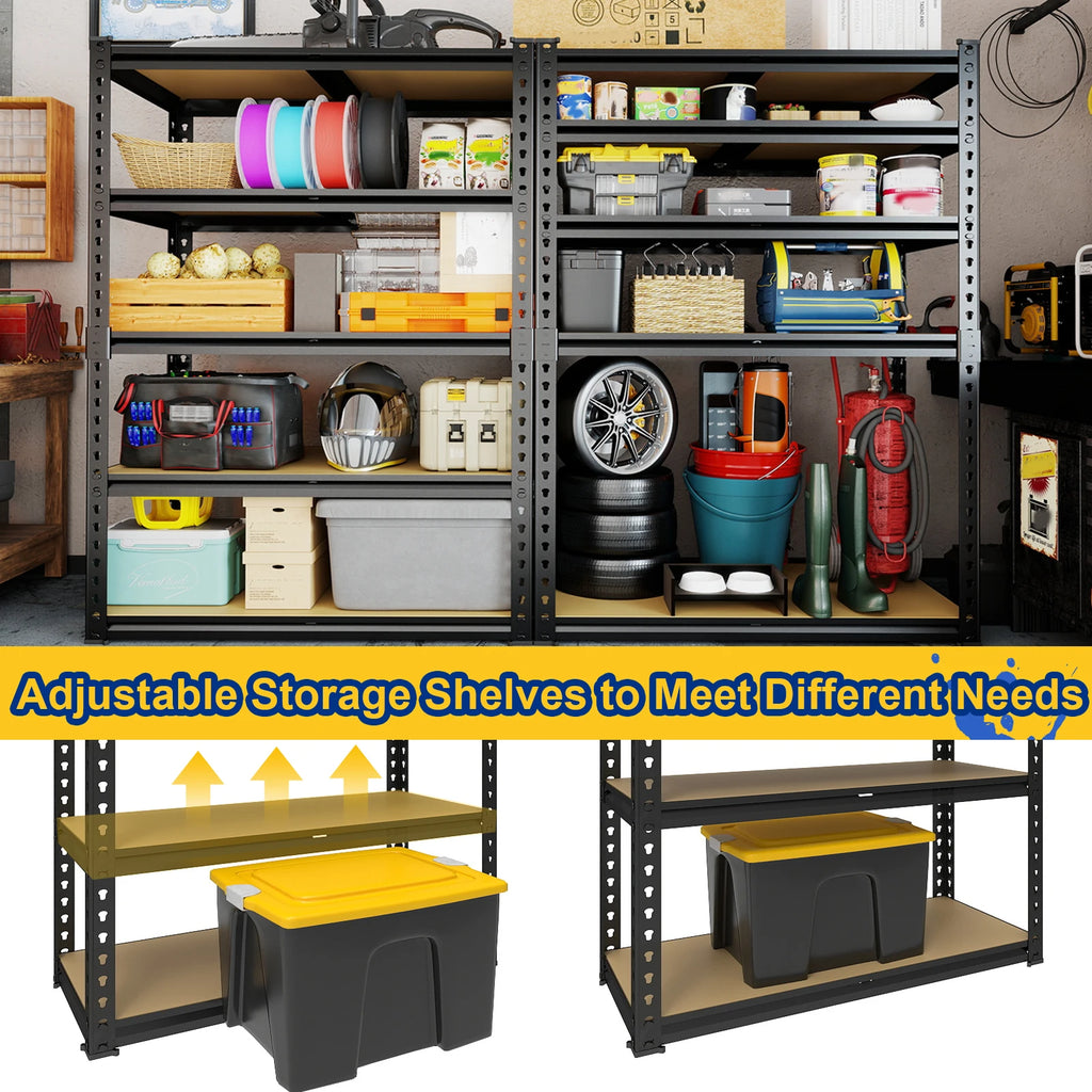 Extra-Wide Heavy-Duty Five-Tier Metal Storage Rack with 2000 Lbs Load Capacity, Adjustable Steel Shelving Unit 72-Inch Freestanding Shelf