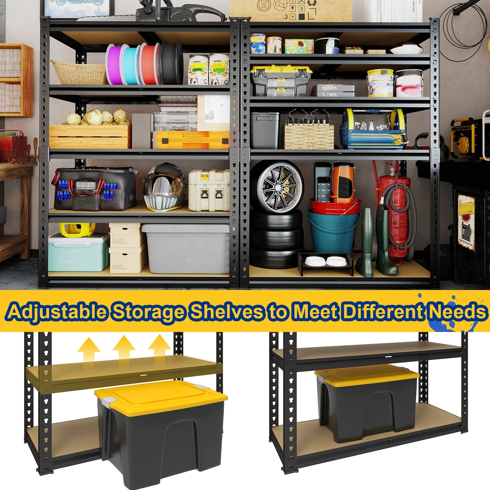 Extra-Wide Heavy-Duty Five-Tier Metal Storage Rack with 2000 Lbs Load Capacity, Adjustable Steel Shelving Unit 72-Inch Freestanding Shelf