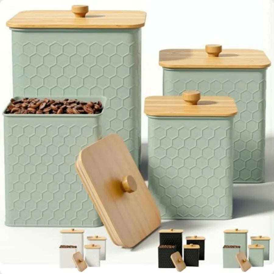 Kitchen Canisters  Set of 4 - Textured Iron with Airtight Lids