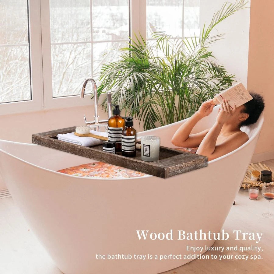 Bathtub  Extra Lg Wood Tray Bath Caddy  Rustic