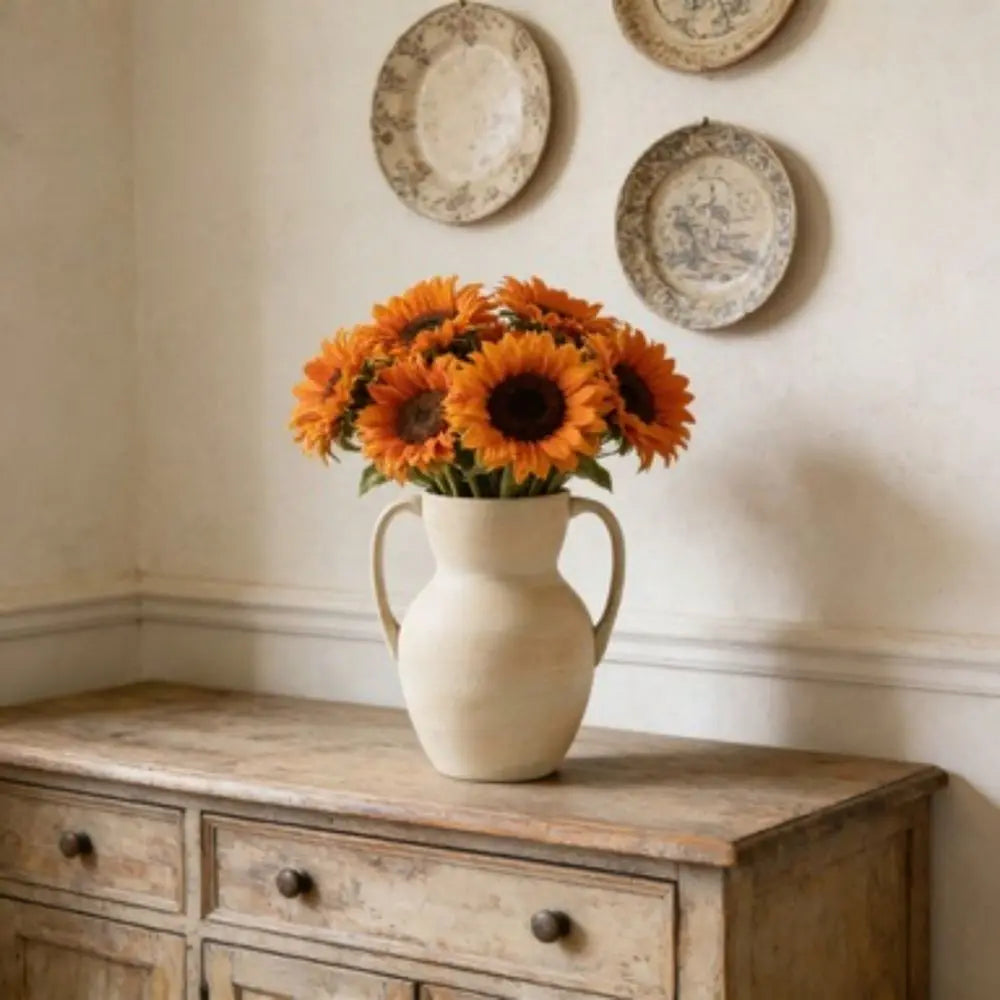 Handled Distressed Vase, 8.75 , Taupe