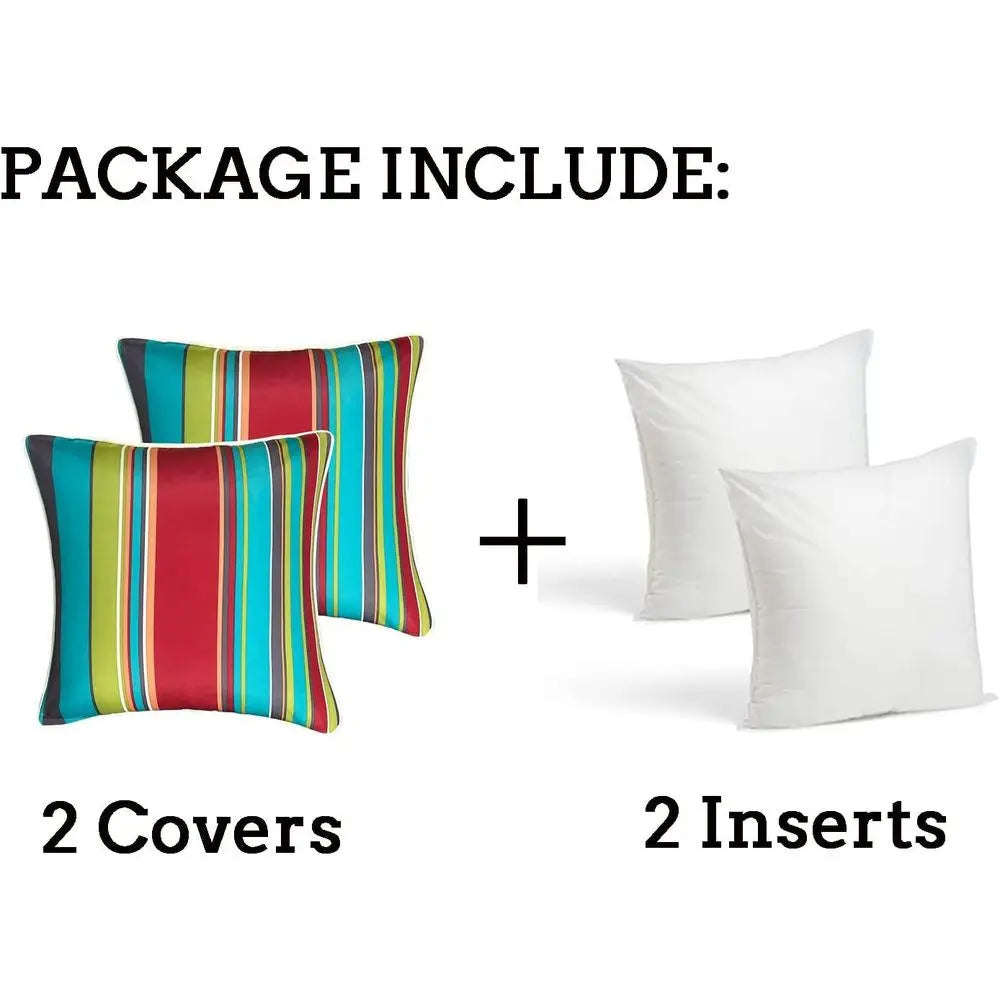 Inserted Outdoor Throw Pillows, Pack of 2 Striped Water-Resistant  Decor 18x18 in