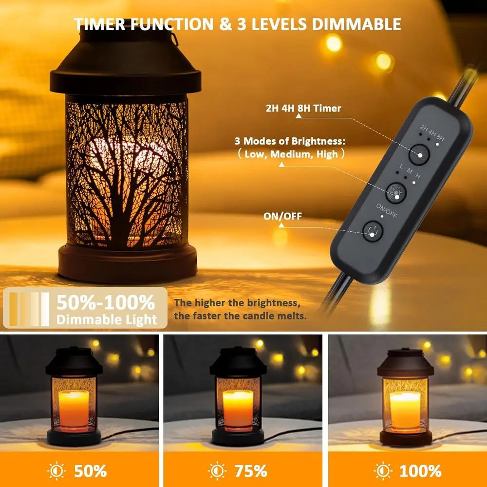 Vintage Candle Warmer Lantern with Timer & Dimming Function, Electric