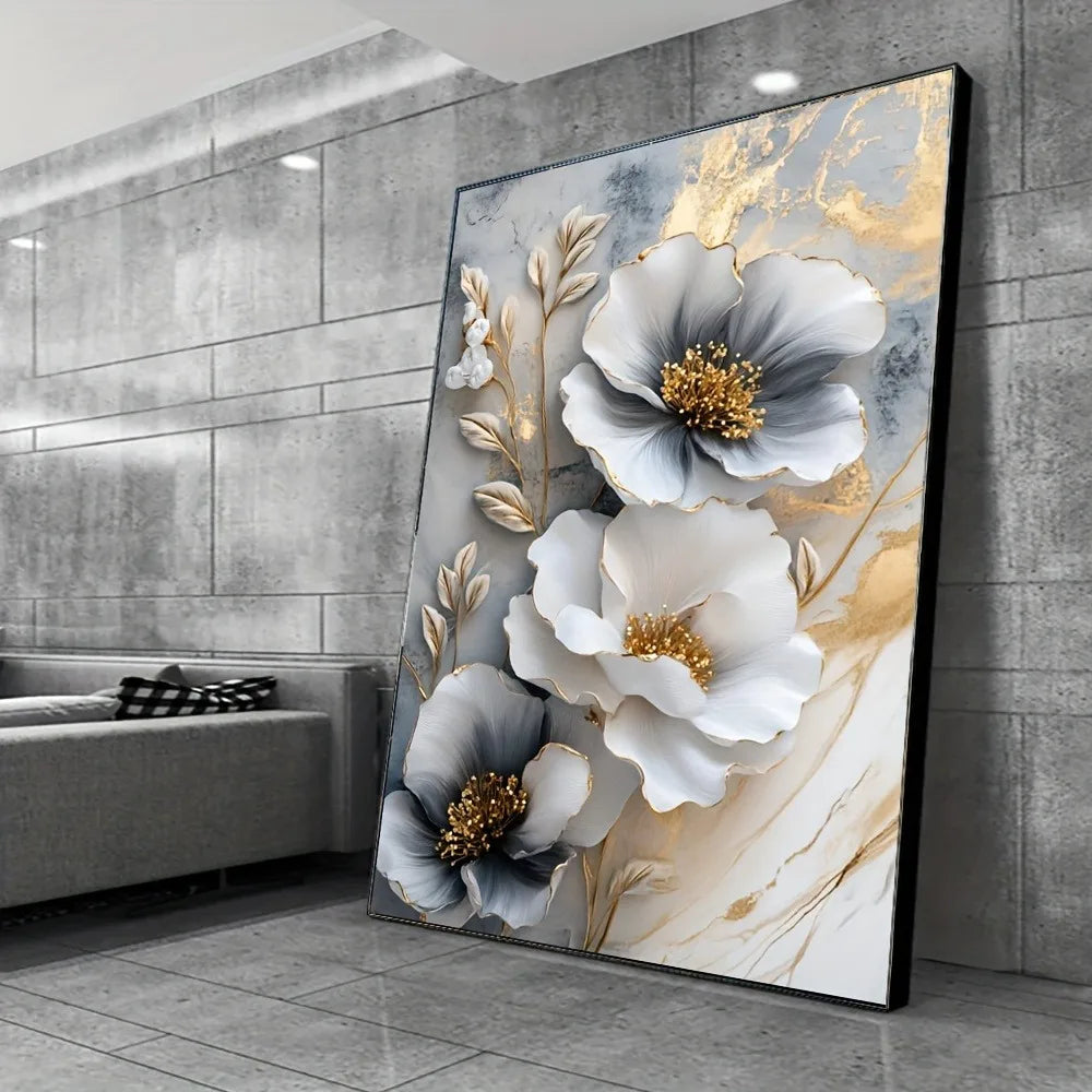 1 modern luxury floral canvas mural, framed 3D
