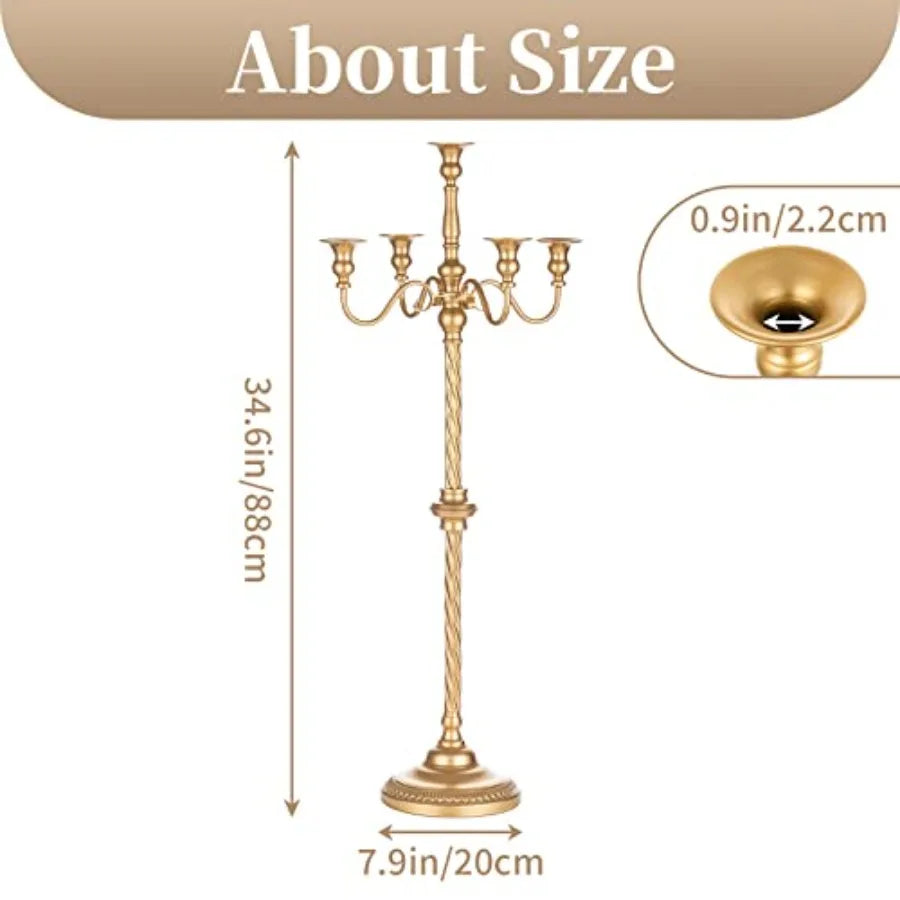 Gold Floor 5 Arm Tall Candelabra T Metal Taper