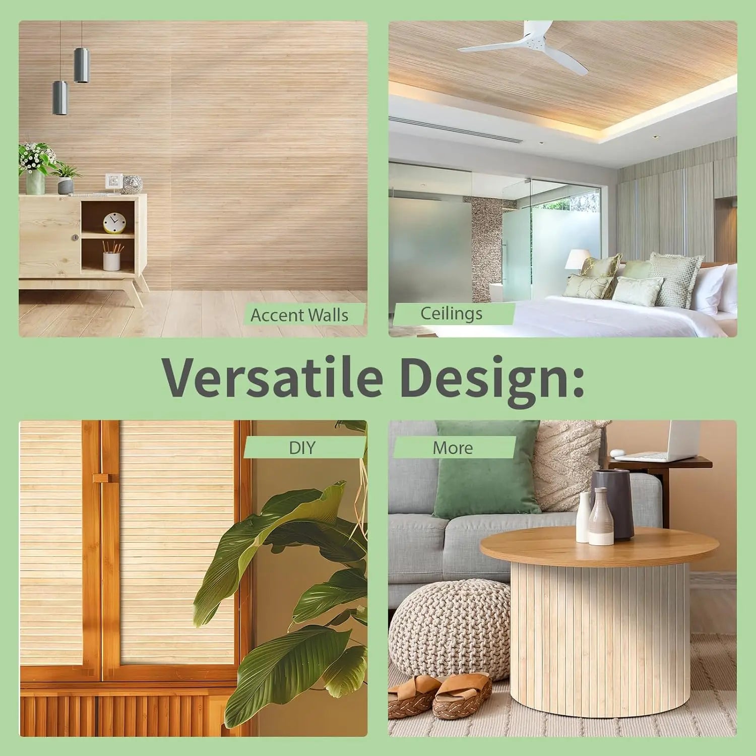 Natural Bamboo Wall Panel 48x96 Inch for Interior Decor, Flexible  2-Pack