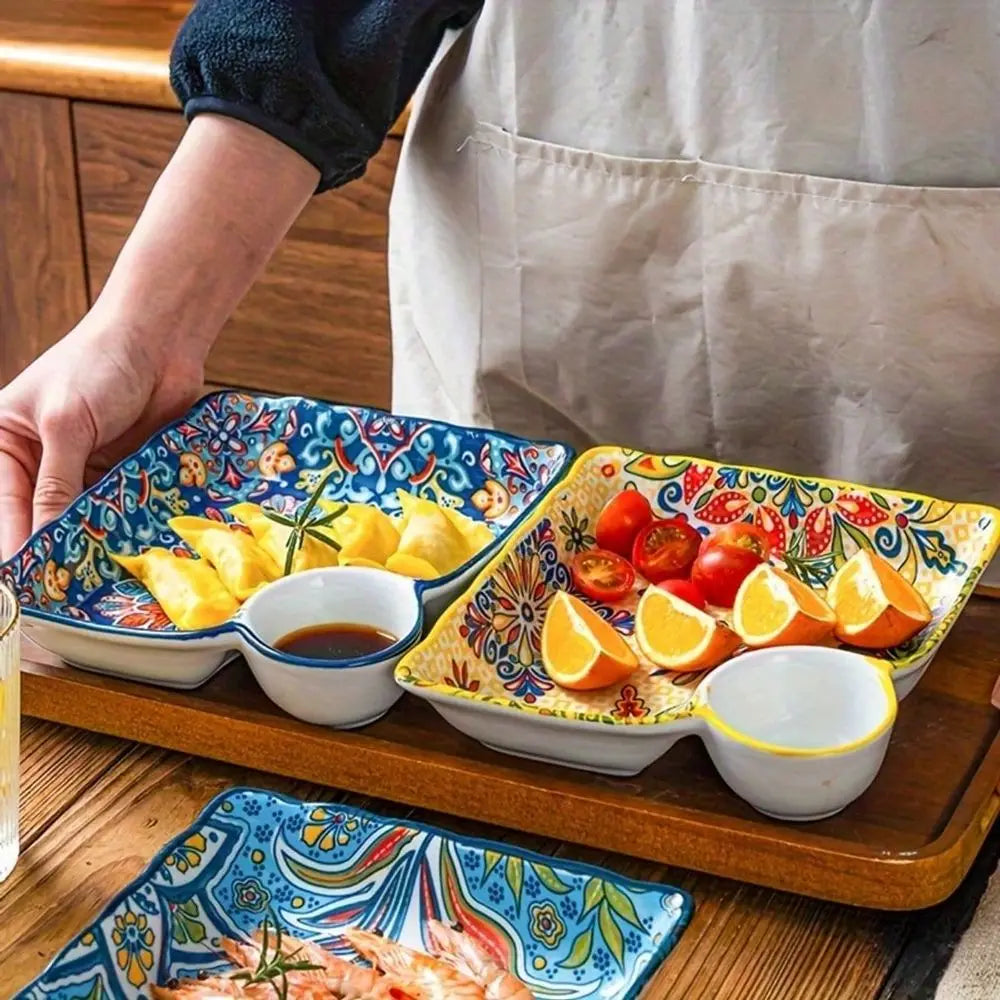 4-Piece Bohemian Art Ceramic Dinner Plate Set - 8-Inch