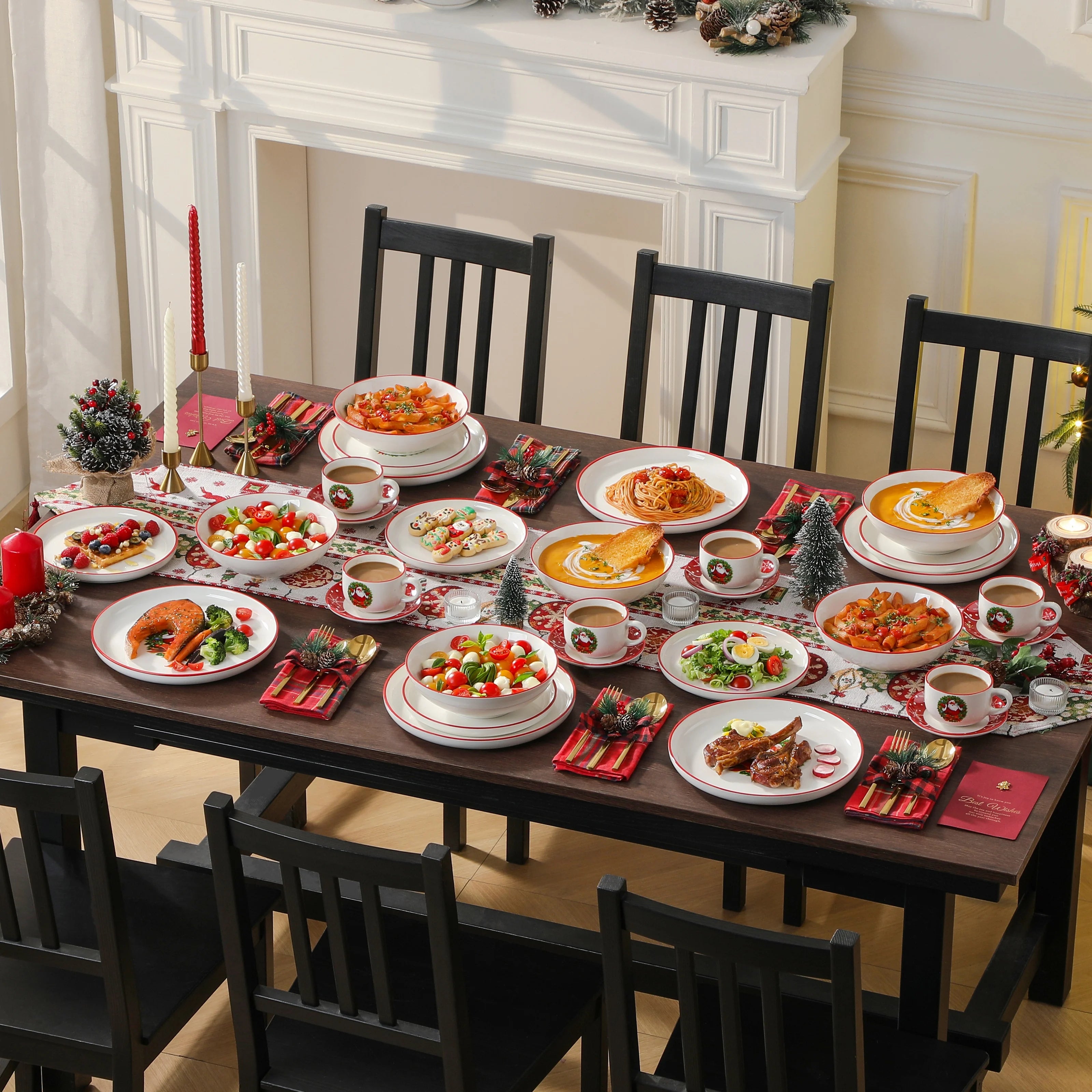 12/30 Piece Ceramic Christmas Dinnerware Set  With 4/6pc Dinner Plate/Dessert/Soup/Bowl/Mug