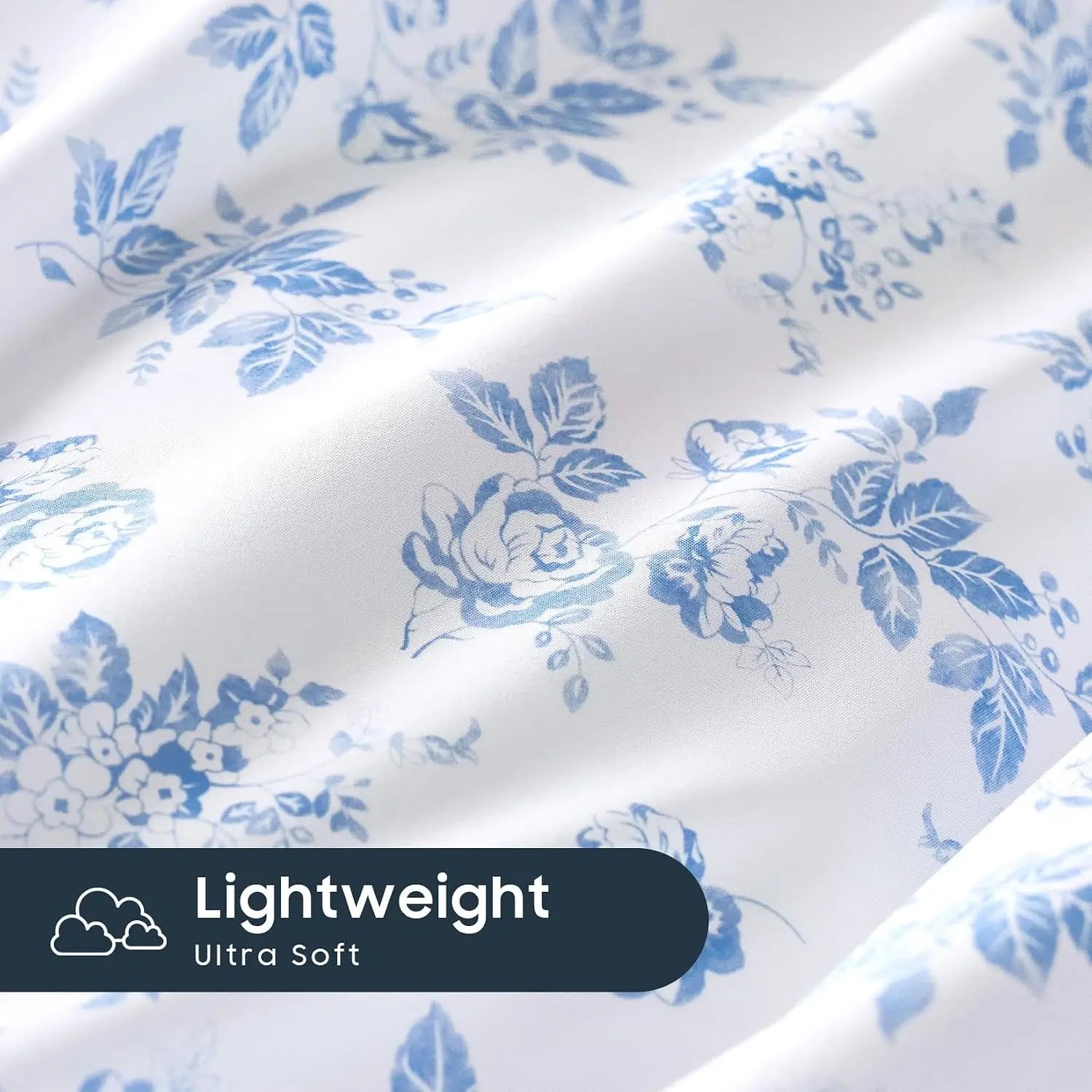 Cottagecore Duvet Cover Set Floral Vintage Flower Soft Lightweight Bedding 3-Piece Light Blue Twin/Twin XL