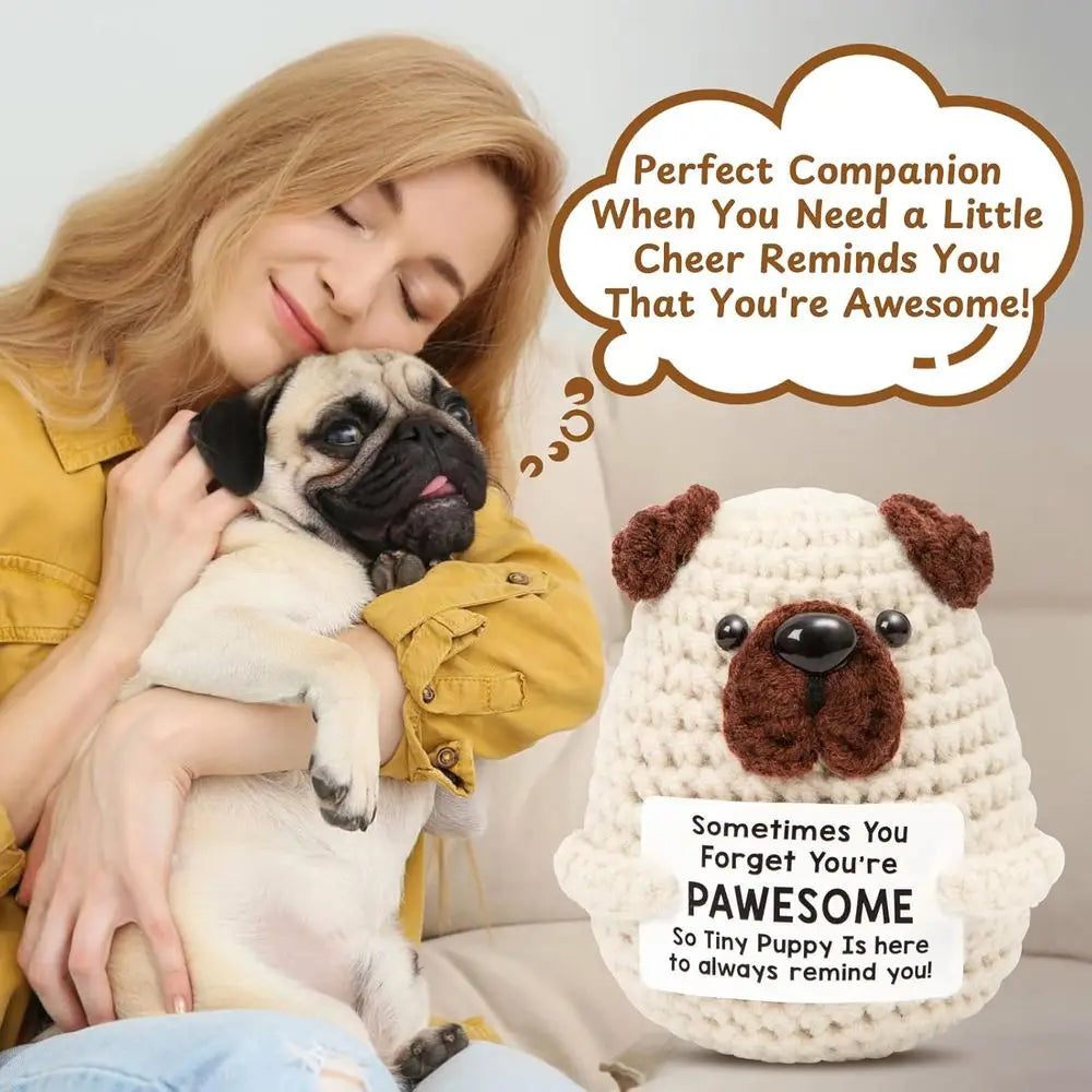 Mini Positive Crochet Dog，Funny Emotional Support Crochet Stuffed Gifts Cute Crochet Animals with Positive Messages Emotional Su