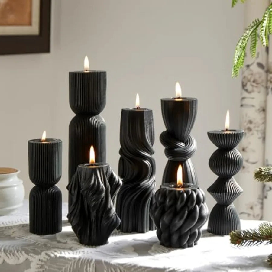 7-Pack Pillar Candles - Soy Wax Handmade Ribbed Candles